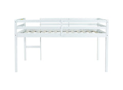 Full Rubber Wood Loft Bed with Ladder,White