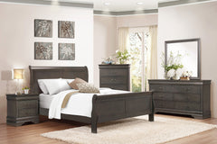 1pc Gray Finish Full Size Bed Traditional Louis Philippe Style Wooden Bedroom Furniture