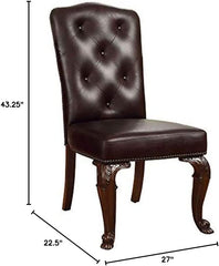 Traditional Formal Set of 2 Side Chairs Brown Cherry Solid wood Chair Padded Leatherette Tufted Upholstered Kitchen Dining Room Furniture