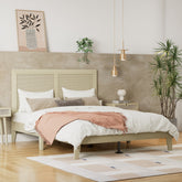 Solid Wood Platform Queen Bed With Rattan