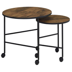 Vintage Oak and Black 2 Pieces Nesting Tables