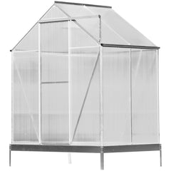 6.3'*4.2'*7' Polycarbonate Greenhouse, Heavy Duty Outdoor Aluminum Walk-in Green House Kit with Rain Gutter, Vent and Door for Backyard Garden, color aluminium