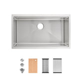 Stainless Steel Kitchen Sink, 33″x19″ Single Bowl, Undermount Handmade Sink in Dark Gray, with Cutting Board, Colander