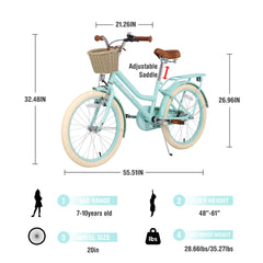 Multiple Colors,Girls Bike with Basket for 7-10 Years Old Kids,20 inch wheel ,No Training Wheels Included