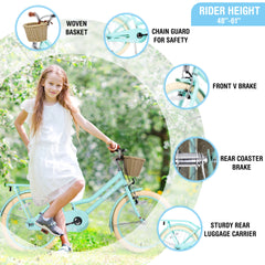 Multiple Colors,Girls Bike with Basket for 7-10 Years Old Kids,20 inch wheel ,No Training Wheels Included
