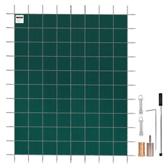 Pool Safety Cover Fits 14x26ft Rectangle Inground Safety Pool Cover Green Mesh Solid Pool Safety Cover for Swimming Pool Winter Safety Cover