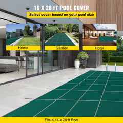 Pool Safety Cover Fits 14x26ft Rectangle Inground Safety Pool Cover Green Mesh Solid Pool Safety Cover for Swimming Pool Winter Safety Cover