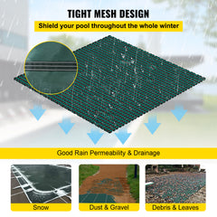 Pool Safety Cover Fits 14x26ft Rectangle Inground Safety Pool Cover Green Mesh Solid Pool Safety Cover for Swimming Pool Winter Safety Cover