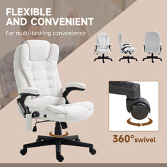 HOMCOM 6 Point Vibrating Massage Office Chair with Heat, Linen High Back Executive Office Chair with Reclining Backrest, Padded Armrests and Remote, Cream White
