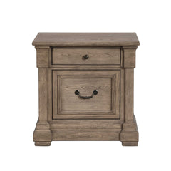 French And English Dovetail Dovetail Drawer Nightstand 1pc Metal Handle And Knob Felt Lined Top Drawer Weathered Gray Finish Transitional Bedroom Furniture