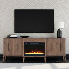 Tranquility 78 inch Fireplace TV Stand for TVs up to 90 inches, Minimal Assembly, Walnut Finish