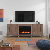 Tranquility 78 inch Fireplace TV Stand for TVs up to 90 inches, Minimal Assembly, Walnut Finish