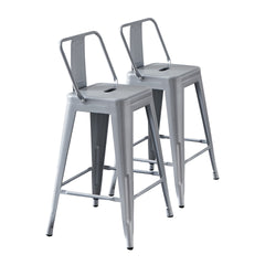 Modern Light Weight Industrial Contemporary Rustic Vintage Costal Metal Barstools with Bucket Back and 4 Leg Design, Seat Bar Stools (Set of 2) (24" Seat, Distressed White)