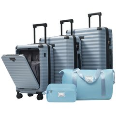 Luggage Sets 5 Piece with Front Opening , Hardside Expandable Carry on Suitcase with Spinner Wheels TSA Lock USB Port Cup Holder Duffel Bag and Toiletry Bag