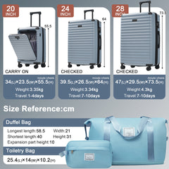 Luggage Sets 5 Piece with Front Opening , Hardside Expandable Carry on Suitcase with Spinner Wheels TSA Lock USB Port Cup Holder Duffel Bag and Toiletry Bag