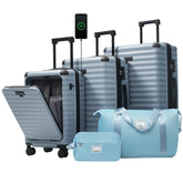 Luggage Sets 5 Piece with Front Opening , Hardside Expandable Carry on Suitcase with Spinner Wheels TSA Lock USB Port Cup Holder Duffel Bag and Toiletry Bag