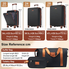Luggage Sets 5 Piece with Front Opening , Hardside Expandable Carry on Suitcase with Spinner Wheels TSA Lock USB Port Cup Holder Duffel Bag and Toiletry Bag