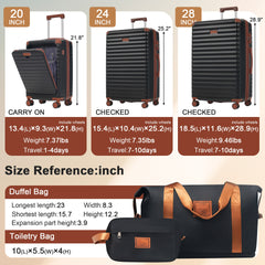 Luggage Sets 5 Piece with Front Opening , Hardside Expandable Carry on Suitcase with Spinner Wheels TSA Lock USB Port Cup Holder Duffel Bag and Toiletry Bag