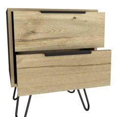 Nightstand Skyoner 2, Harpin Legs, Two Drawers, Light Oak Finish