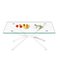 39.37" Rectangle Clear Glass Glass Coffee Table,Stylish Design with White Metal Legs, Coffee Table for Living Room