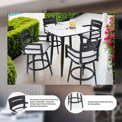 Modern Outdoor 2-Piece Swivel Bar Chairs – Aluminum Frame with Ember Black, 360° Swivel, Ergonomic Backrest & Armrests, Tapered Legs, Sunbrella Cushion, Weather-Resistant & Durable Patio Bar Stool