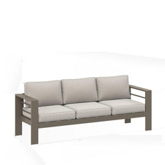 75" All-Weather Metal 3-Seat Patio Sofa Couch with Thick Beige Cushions & Khaki Frame