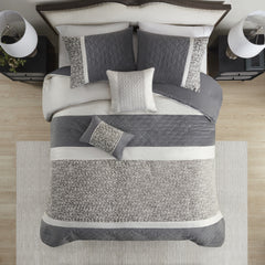 5 Piece Textured Jacquard Stripe Comforter Set with Throw Pillows-Full/Queen