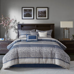 7 Piece Jacquard Comforter Set Navy Cal King