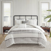 5 Piece Cotton Jaquard Duvet Set White/Grey Full/Queen