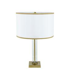 16x16x24" Gold and White Table Lamp with Glass Cylinder and Pedestal Base (Lamp Shade Assembly Required)