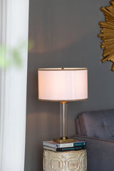 16x16x24" Gold and White Table Lamp with Glass Cylinder and Pedestal Base (Lamp Shade Assembly Required)