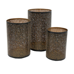 Set of 3, Pierced Metal Hurricanes in Black & Gold, L:D7x12" M:D6x10" S:D5x8"