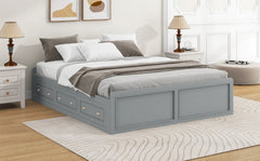 Wood Queen Size Platform Bed Frame with 6 Drawers, Gray