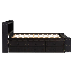 Full Bed with Bookcase Headboard, Under bed Storage Drawers and Bed End Storage Case,Espresso