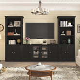 U-Can 128.2" W Wall Unit Entertainment Center with Bookshelves for TVs up to 80", Modern TV Stand Media Console with tempered glass Cabinets, and Adjustable Shelves for Living Room