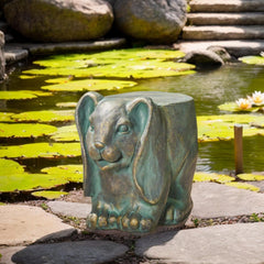 13inch High Rabbit Garden Stool, Lightweight Concrete, Gold Patina Finish, No Assembly Required