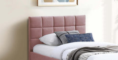 Contemporary Style 1pc Full Size Bed w/ Trundle Upholstered Headboard And Footboard Grid Pattern Light Pink Finish Bedroom Furniture