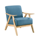 Modern Home Furniture Blue Fabric Upholstered 1pc Accent Chair Cushion Back and Seat Natural Finish Solid Rubberwood