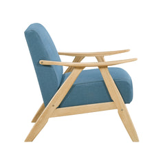 Modern Home Furniture Blue Fabric Upholstered 1pc Accent Chair Cushion Back and Seat Natural Finish Solid Rubberwood