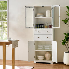 67" Tall Kitchen Pantry Cabinet with Doors and Shelves Large Stand Up Pantry Storage Cabinet with Drawer Large Food Cupboard Storage Cabinet for Kitchen Bathroom Craft Room, White