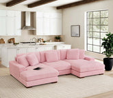 Large Seating Corduroy Upholstered Double Chaise Sectional