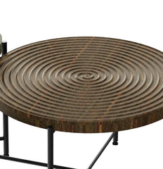 2-Piece Coffee and End Table Set – Waterproof MDF with PVC Cover, Distressed Cylindrical Design, Black Metal Legs – Classic Rustic Charm, Dark Walnut