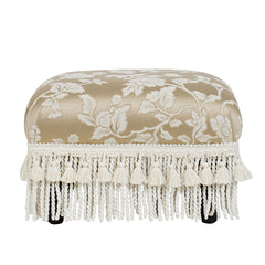 Fiona Accent Footstool Ottoman, Champagne Beige Floral Jacquard