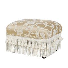 Fiona Accent Footstool Ottoman, Champagne Beige Floral Jacquard