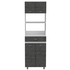 Pembrooke 2-Shelf 1-Drawer Microwave Pantry Cabinet Smokey Oak and White