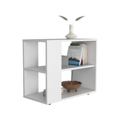 White Side Table in Melamine with Open Storage