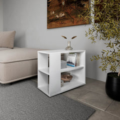 White Side Table in Melamine with Open Storage