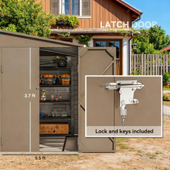 Outdoor Storage Shed Brown Metal Shed with Foundation Kit, Lockable Doors and Gloves for Patio, Law