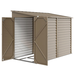 Outdoor Storage Shed Brown Metal Shed with Foundation Kit, Lockable Doors and Gloves for Patio, Law