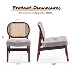 Rattan Accent Chair, Upholstered Living Room Chair with Rattan Back & Wood Frame, Mid-Century Modern Reading Chair for Living Room, Bedroom,Khaki